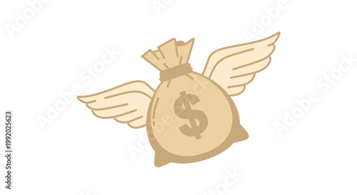 Flying money bag with wings symbol.