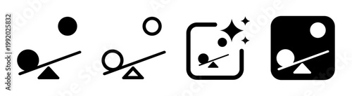Imbalance and leverage icon with tilted seesaw and circles representing equilibrium and weight distribution in business concepts isolated on transparent background vector illustration