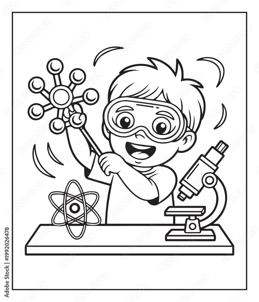 Fototapeta premium Cute engineer working with skilled black line art vector illustration coloring page for kids