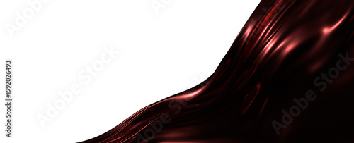 Abstract satin fabric texture with dark red folds and highlights, flowing gracefully against a clean white background. P