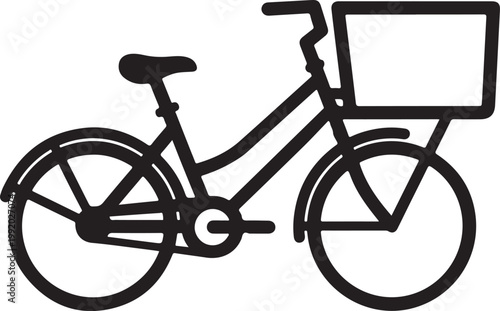 Black bicycle vector, bike with basket, city bike icon, transportation symbol