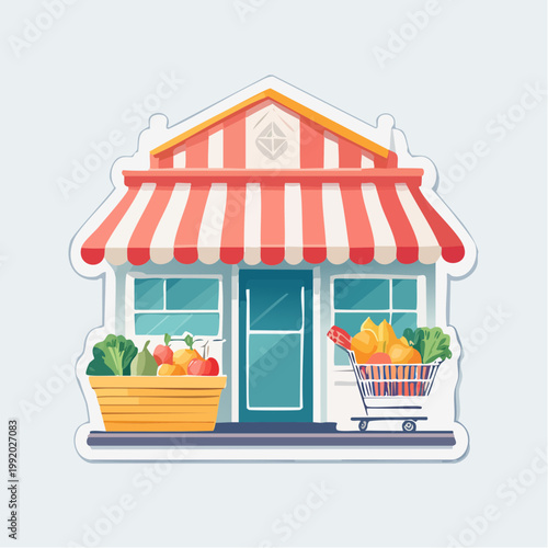 Grocery Store with Fresh Produce and Shopping Cart