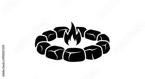 Black campfire stones with flame.
