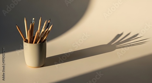 Pencils in Cup with Dramatic Shadows and Sunlight
