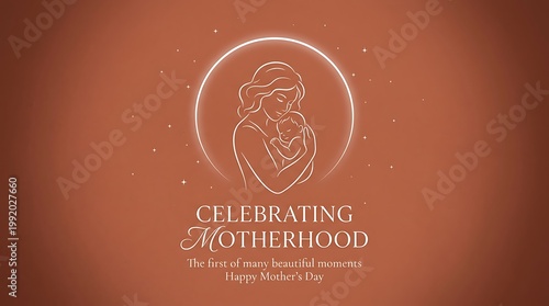 Minimalist Motherhood Illustration with Mother and Baby, Celebrating Motherhood Greeting Card, Elegant Line Art for Happy Mother's Day