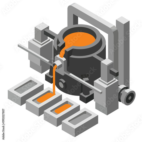 Molten Metal Casting Process Illustration.