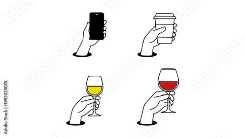 Icons featuring wine glasses, drinks, and refreshments.