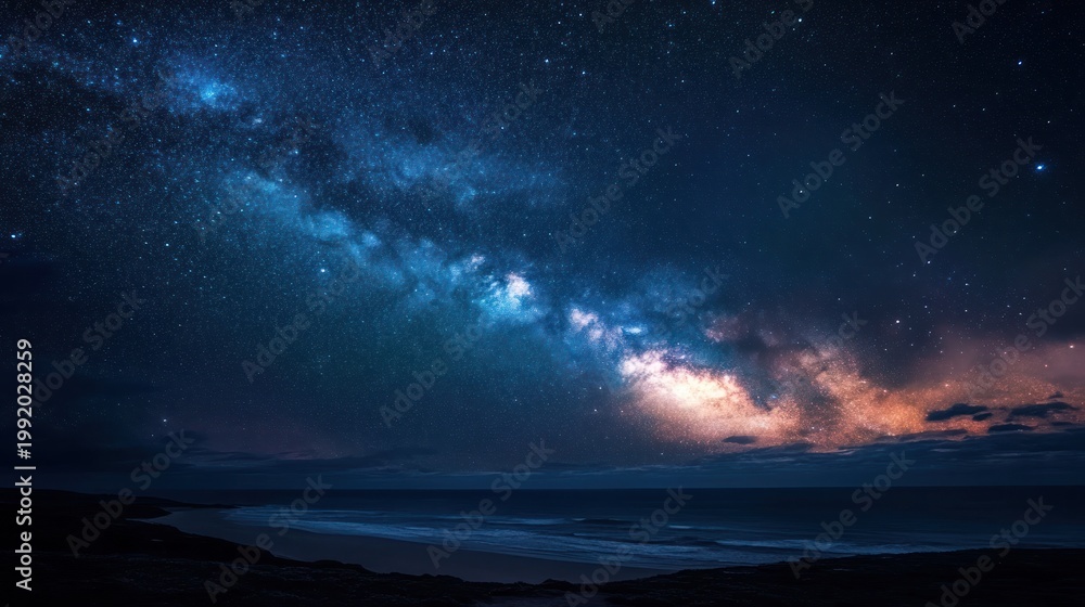 Fototapeta premium A clear night sky with the Milky Way stretching across the horizon