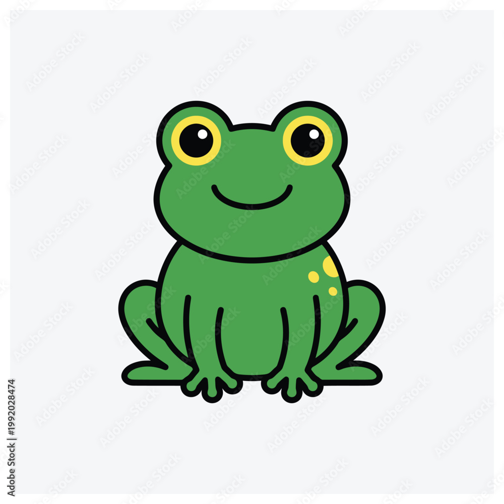 Fototapeta premium Simple drawing of a cute green frog sitting down