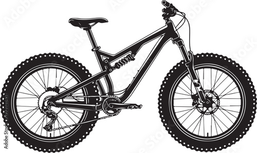 Black mountain bike, fat tire bicycle, vector illustration, outdoor sports equipment, cycling gear