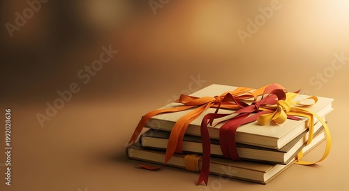 Stack of Books Tied with Warm Autumn Ribbons