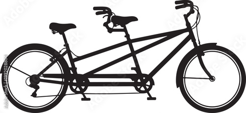 Tandem bicycle, double bike, couple cycling, black silhouette, vector illustration