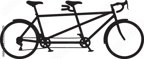 tandem bicycle, bike, couple cycling, black silhouette, vector icon
