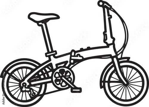 Black and white folding bicycle, minimalist bike icon, vector illustration, simple cycle design