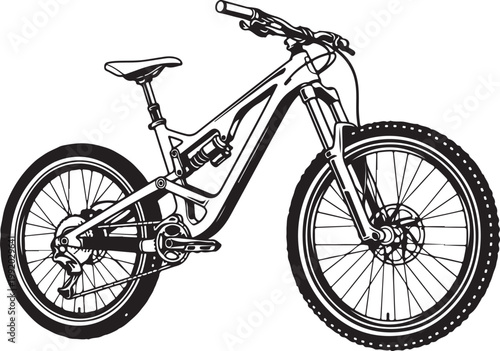 Mountain bike, black and white illustration, vector graphic, cycling sports equipment