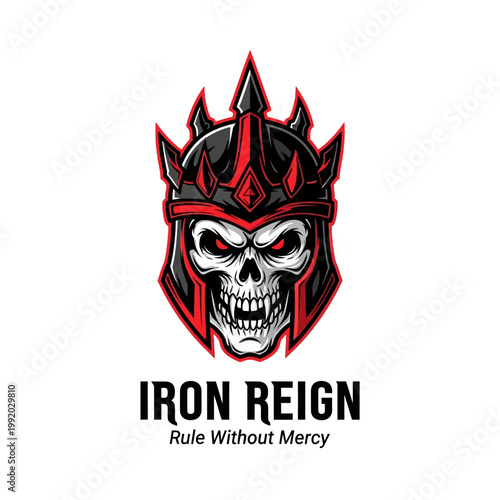 Skull wearing red and black helmet.