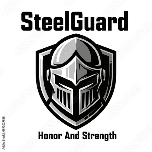 Steel Guard Knight Helmet Logo Design.