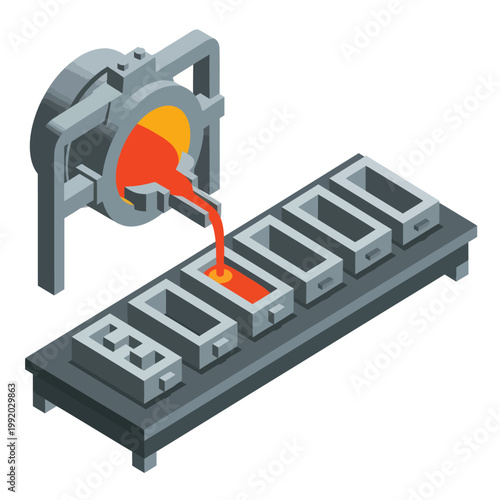 Metal Casting Process - Molten Metal Pouring into Molds.