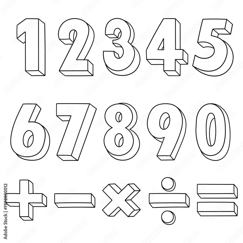 Fototapeta premium Hand-drawn doodle set of numbers and mathematical symbols on a white background.