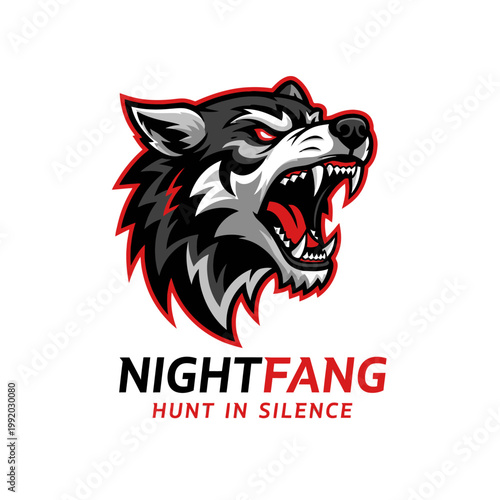 Fierce wolf head with sharp teeth.