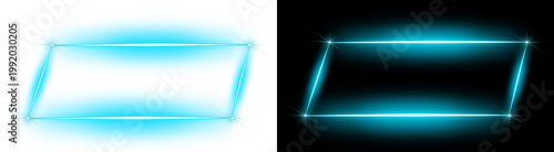 Quadro em tela PNG image of Abstract futuristic glowing cyan rectangular light frame with brigh