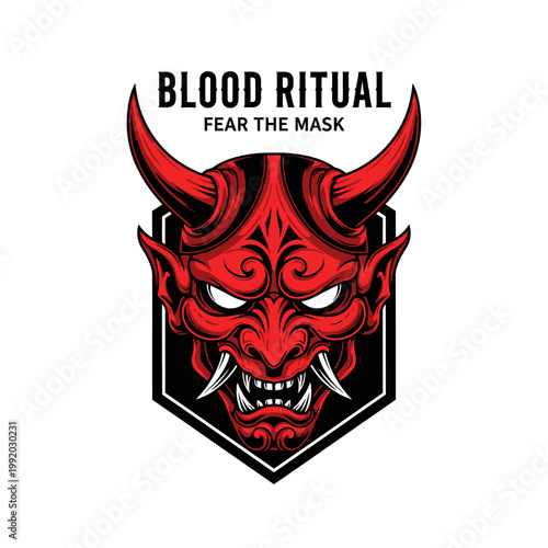 Red demon mask with sharp fangs.