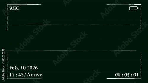 Night Vision Camera Recording Screen with REC Indicator, Green Surveillance Overlay with Timestamp and HUD Frame