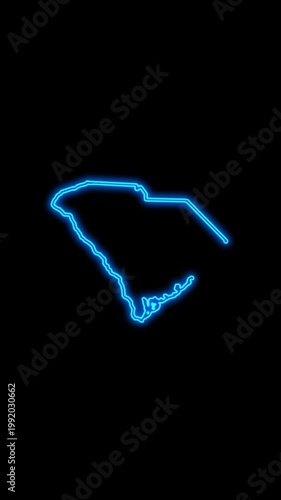 Mobile Vertical Resolution, 2160x3840 Pixels, South Carolina State (USA) Map Neon Lights, South Carolina State Neon Lights Map Opener Suitable for Elections, July 4th and Memorial Day