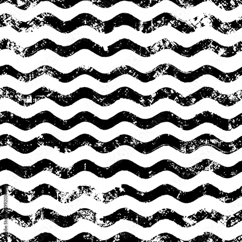 Seamless wavy grunge stripes, rough wave pattern, vector background