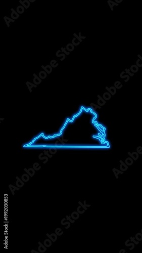 Mobile Vertical Resolution, 2160x3840 Pixels, Virginia State (USA) Map Neon Lights, Virginia State Neon Lights Map Opener Suitable for Elections, July 4th and Memorial Day