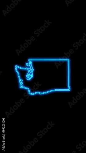 Mobile Vertical Resolution, 2160x3840 Pixels, Washington State (USA) Map Neon Lights, Washington State Neon Lights Map Opener Suitable for Elections, July 4th and Memorial Day