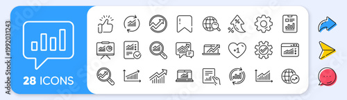 Analytics, Statistics line icons. Interest rate, AI generate, Inflation icons. Set of Chart, Report document and Graph icons. Data analytics, Presentation chart and Communication. Vector