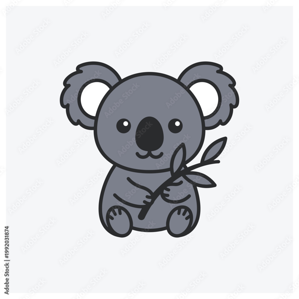 Naklejka premium Cute baby koala holding a leaf silhouette illustration