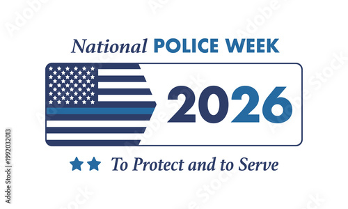 National Police Week in May. Celebrated annual in United States. In honor of the police hero. Police badge and patriotic elements. Officers Memorial Day. Poster, card, banner. Vector illustration