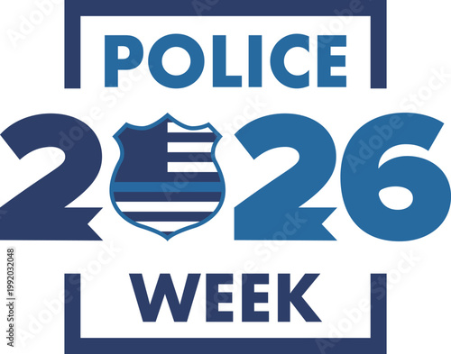 National Police Week in May. Celebrated annual in United States. In honor of the police hero. Police badge and patriotic elements. Officers Memorial Day. Poster, card, banner. Vector illustration