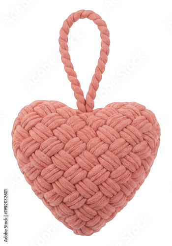 Pink braided heart toy, isolated, transparent