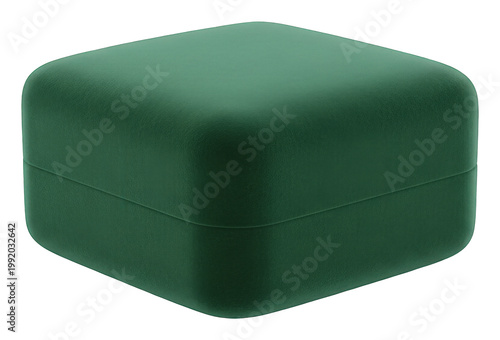Green velvet box isolated, transparent luxury gift container
