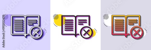 Reject book line icon. Halftone dotted pattern. Gradient icon with grain shadow. Decline read sign. Delete article. Line reject book icon. Various designs. Vector