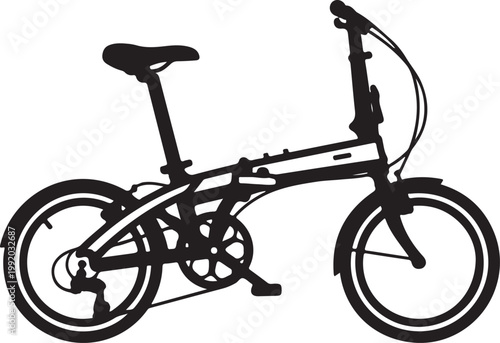 Black bicycle, folding bike, minimalist design, transportation icon, vector illustration