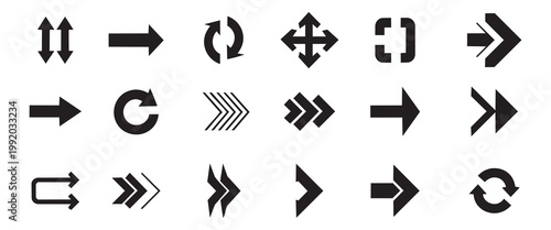 Collection of black arrow icons directional symbols and movement indicators