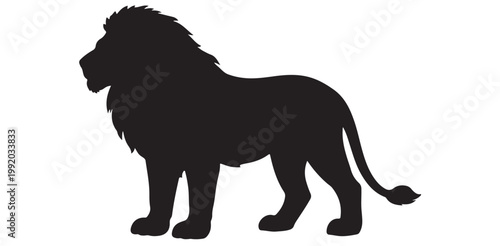 Lion silhouette vector, pure black animal shape isolated on white background