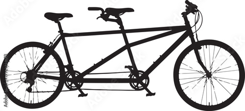 tandem bicycle, double bike, cycling vehicle, black illustration