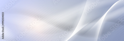 Abstract diagonal white lines on light blue background, soft glowing curves, modern minimal technology design, elegant business banner