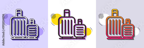 Baggage line icon. Halftone dotted pattern. Gradient icon with grain shadow. Travel luggage sign. Journey bag claim symbol. Line baggage icon. Various designs. Vector