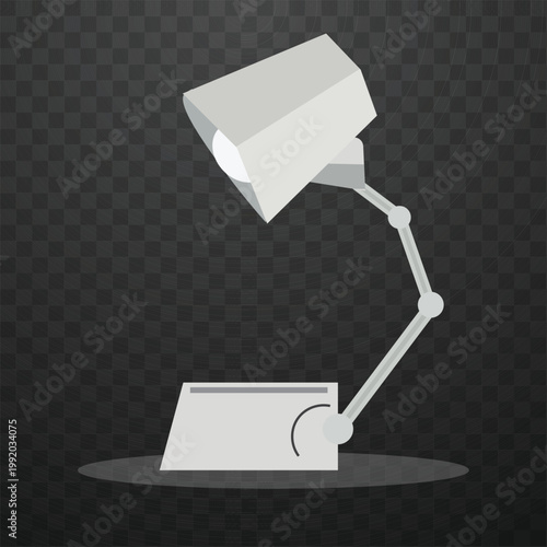 Minimal desk lamp vector icon featuring adjustable arm and modern flat design style on transparent background, ideal for UI elements, app interfaces, web graphics, and interior concepts