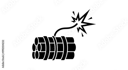 Black dynamite stick with fuse exploding.