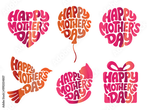 Happy Mothers Day Set aus Vektorillustrationen in Orange- und Pinktönen