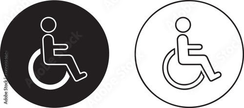 Black and white wheelchair icons with person in circle for accessibility