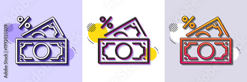 Money tax line icon. Halftone dotted pattern. Gradient icon with grain shadow. Cash tax rate sign. Financial interest symbol. Line money tax icon. Various designs. Vector