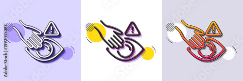 Dont touch eyes line icon. Halftone dotted pattern. Gradient icon with grain shadow. Hand warning sign. Hygiene notification symbol. Line dont touch icon. Various designs. Vector